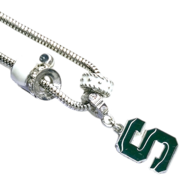 2 Michigan State University Spartans MSU Pendant Necklaces 5 Charm Love Silver T - Picture 3 of 6